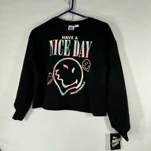 Smiley World Black Sweatshirt .Large 10-12 Girl